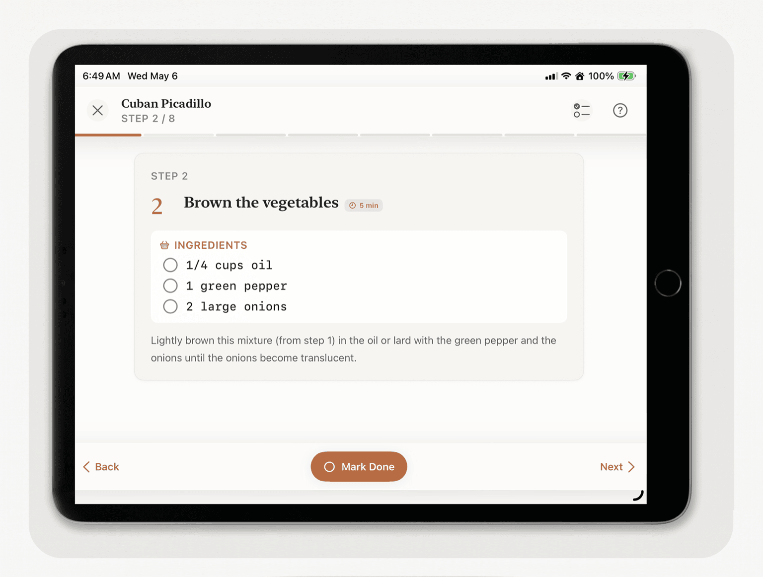 Chef Notebook on iPad, showing the three-column recipe layout.