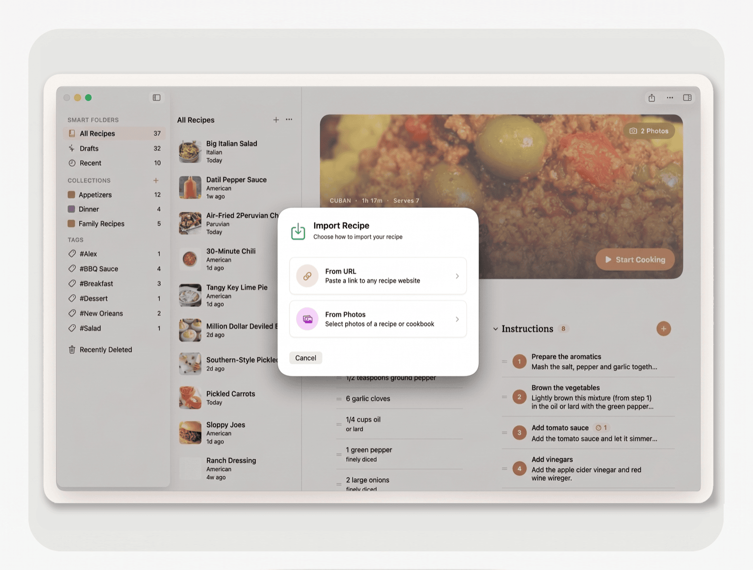Chef Notebook on Mac, showing the full three-column desktop workspace.
