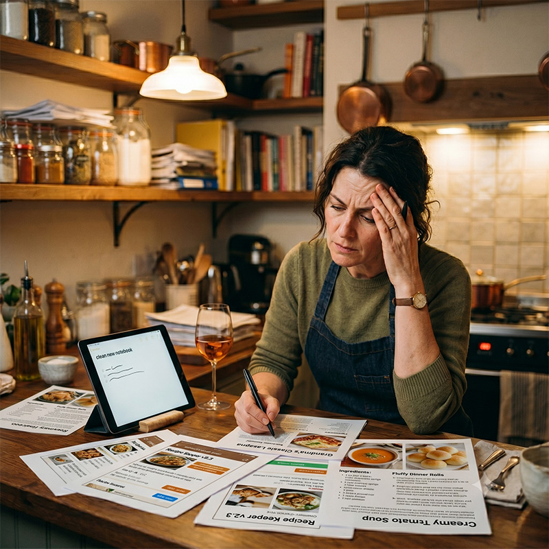 A cook moving recipes from screenshots and old files into Chef Notebook on iPad.